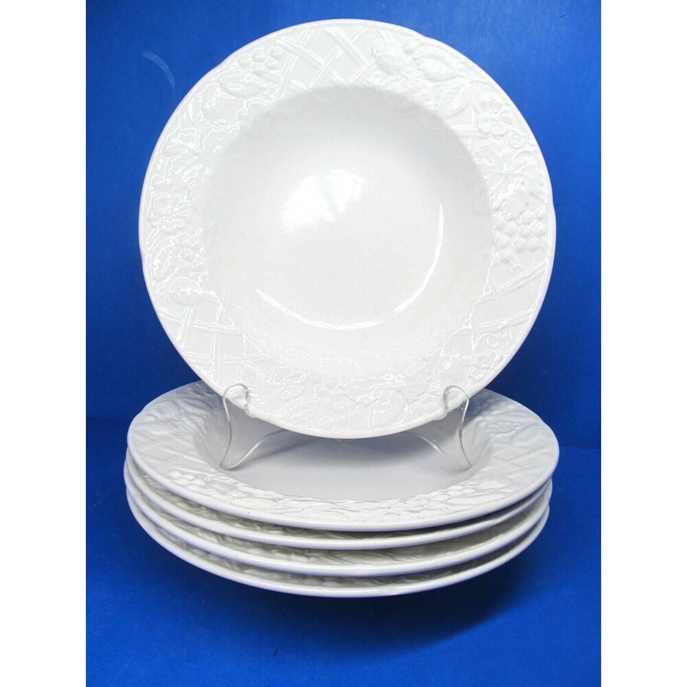 Mikasa English Countryside DP900 Set Of 5 White 9 1/4" Rimmed Soup Bowls READ